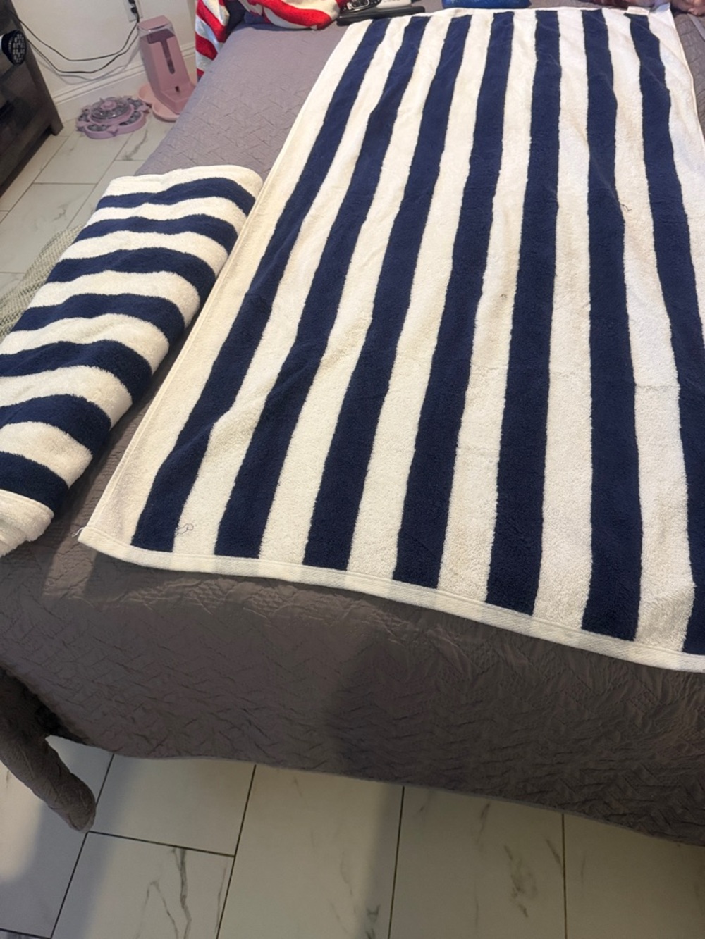 Navy and White Striped Beach Towel